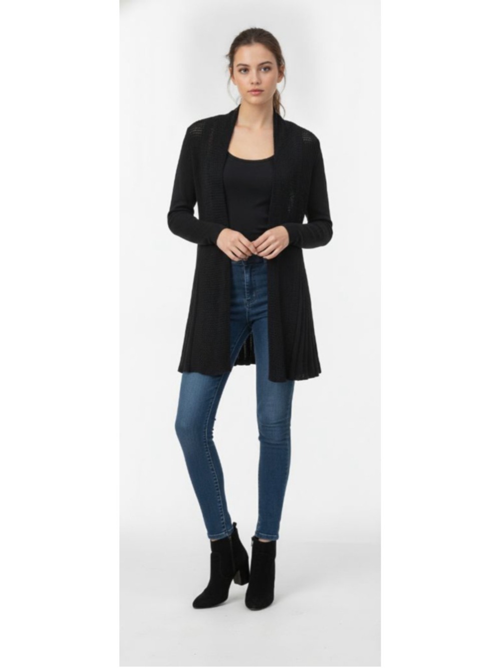 Chopin Roma Black Cardigan Sweater Open Front Large